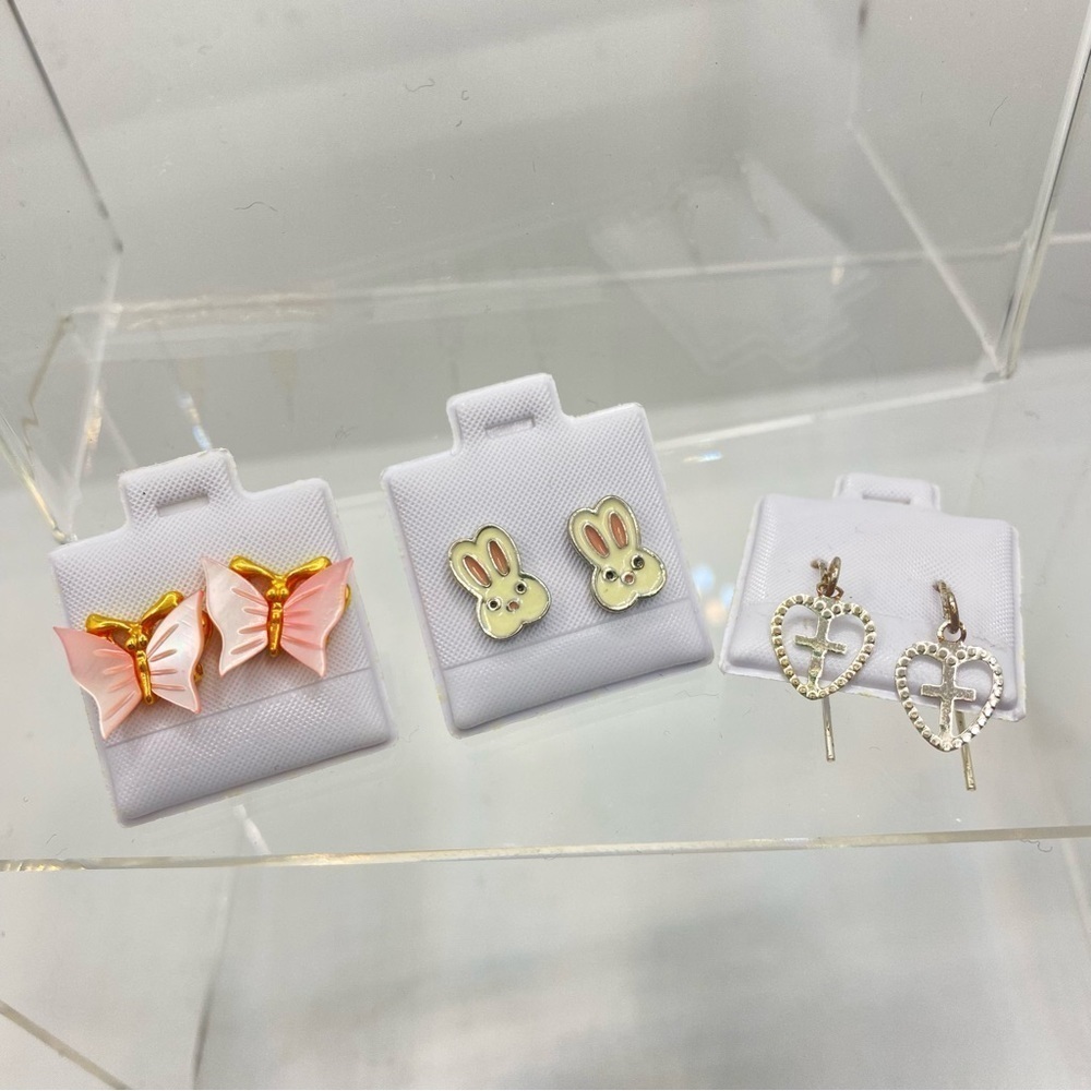 Easter Spring Butterfly/ Bunny/ Hearts With Crosses Pierced Earring Set Of 3
